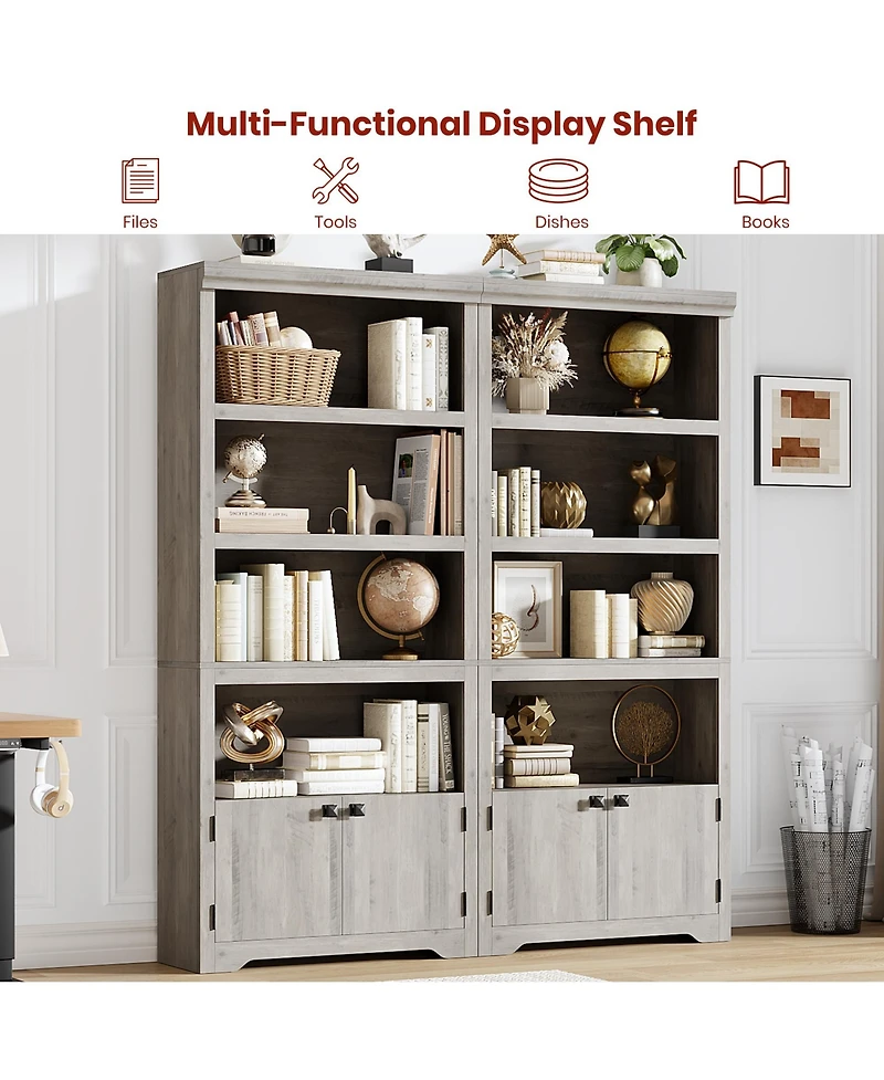 homfan 5-Tier Modern Storage Cabinet with Doors and Adjustable Shelves, Anti-Slip Tall Bookcase for Home Office, Living Room, Study, Library
