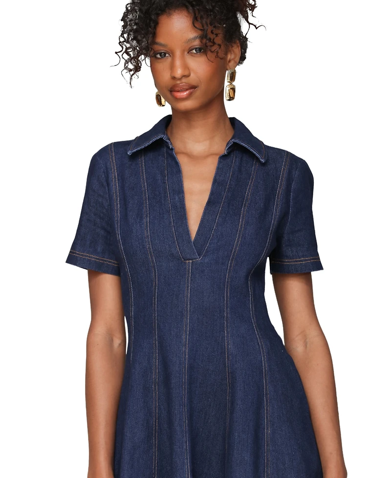 Avec Les Filles Women's Red Fit-and-Flare Collared Mini Dress