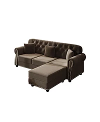 Streamdale Furniture 82.6'' Velvet Chesterfield Sofa with Nailhead Trim and 3 Pillows Brown
