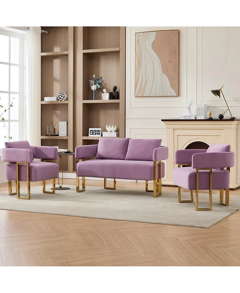 Streamdale Furniture Ts Modern Velvet Side Chair with Gold Metal Legs Lilac (Combo Set)
