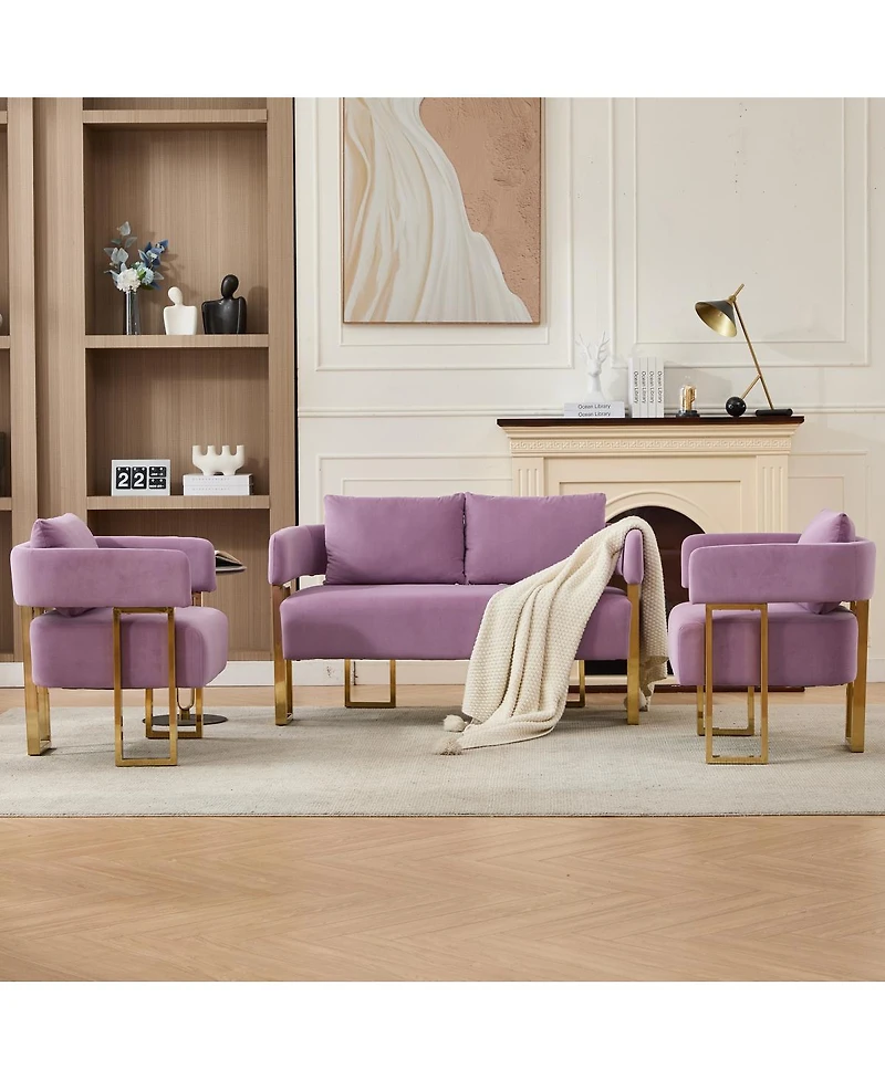 Streamdale Furniture Ts Modern Velvet Side Chair with Gold Metal Legs Lilac (Combo Set)