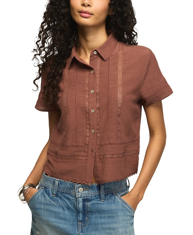 Lucky Brand Women's Lace Trimmed Button Front Camp Shirt