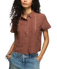Lucky Brand Women's Lace Trimmed Button Front Camp Shirt