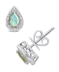 Onyx & Diamond Accent Pear Stud Earrings Sterling Silver (Also Turquoise Labradorite)