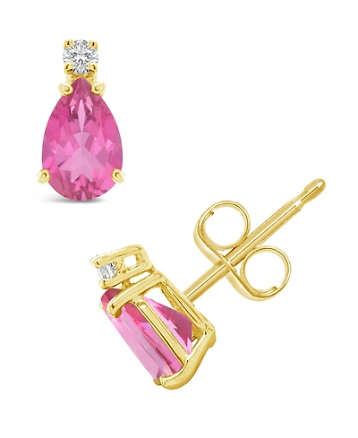 Pink Topaz (1 ct. t.w.) and Diamond Accent Stud Earrings 14K Yellow Gold or White