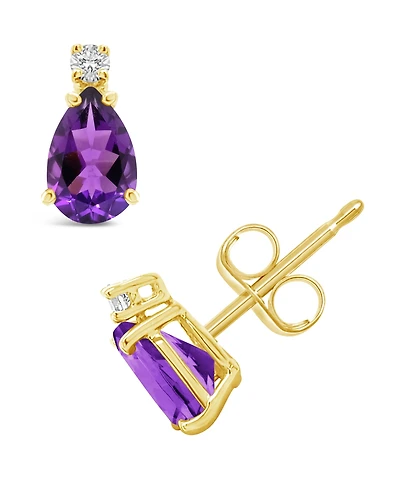 Amethyst (3/4 ct.t.w) and Diamond Accent Stud Earrings in 14K Yellow Gold