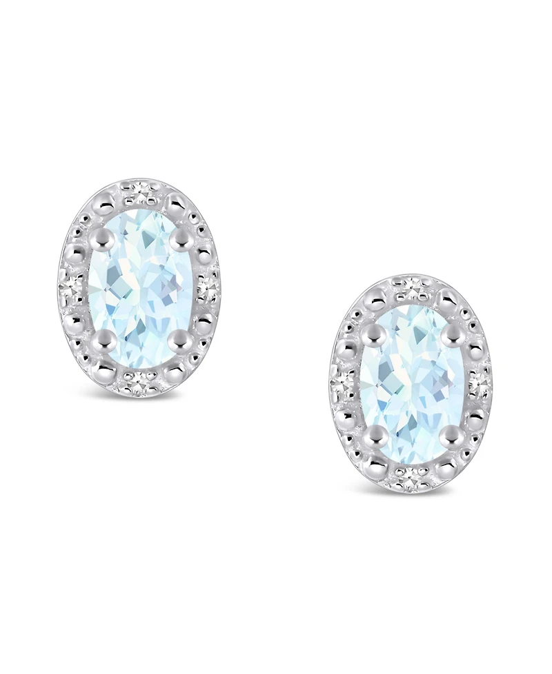 Aquamarine (3/4 ct. t.w.) and Diamond Accent Stud Earrings in Sterling Silver