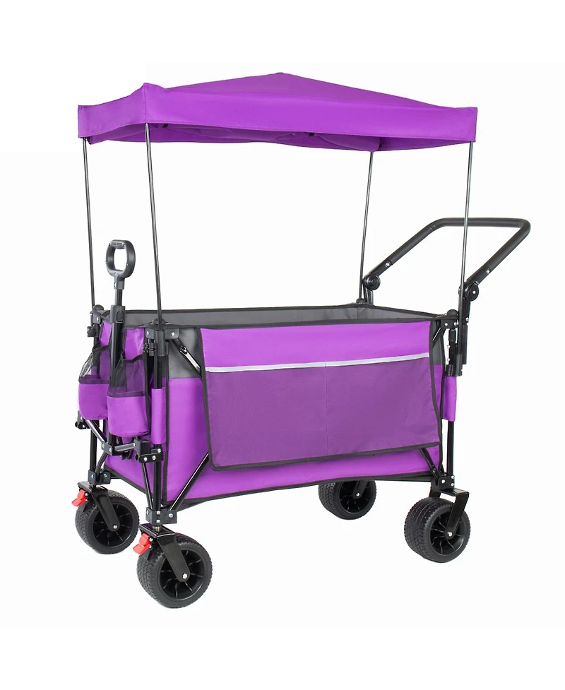 Streamdale Furniture Multi-Functional Folding Wagon Cart with Canopy All-Terrain Wheels