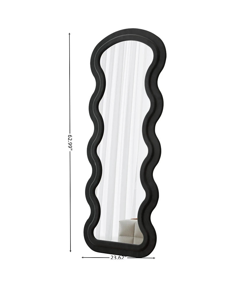 Midola Flannel Full Length Wave Black Floor Mirror with Stand for Bedroom Living Room Hanging or Against The Wall