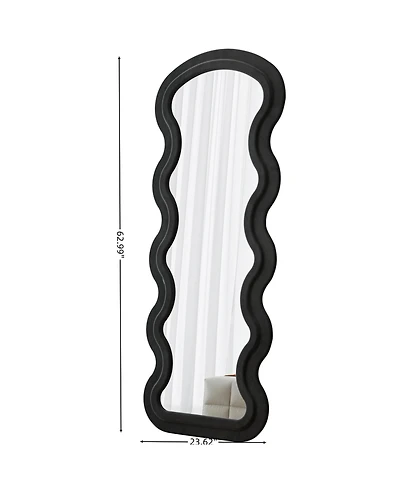 Midola Flannel Full Length Wave Black Floor Mirror with Stand for Bedroom Living Room Hanging or Against The Wall
