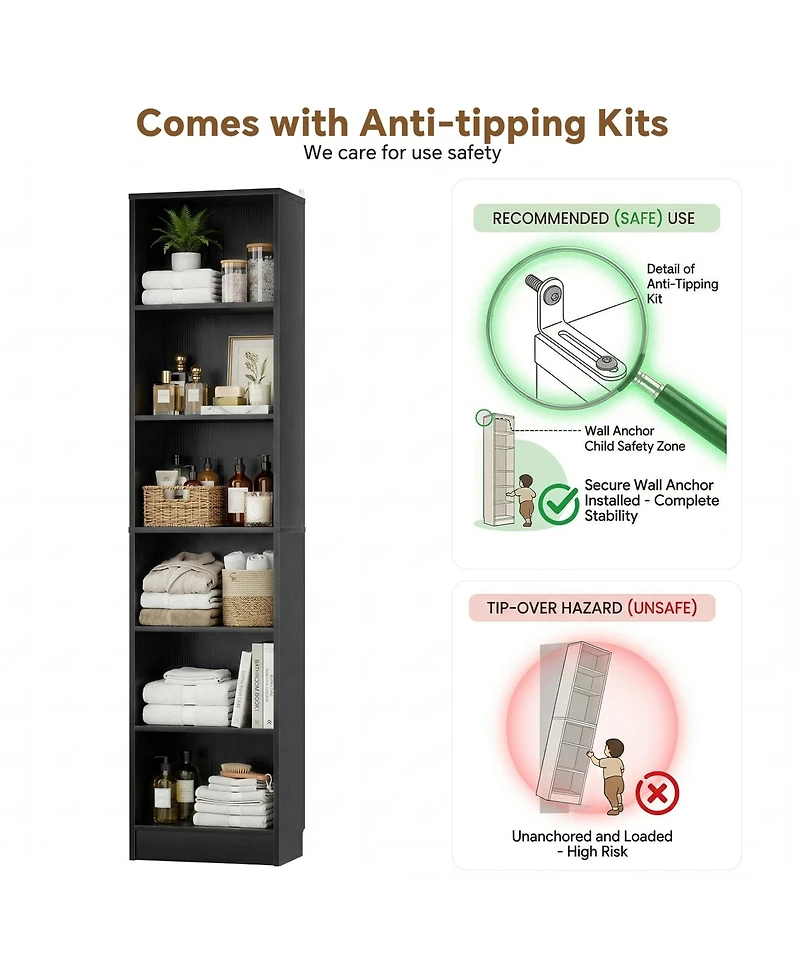 Aheaplus Closet Cabinet with 5 Shelves, Open Storage Small-Space