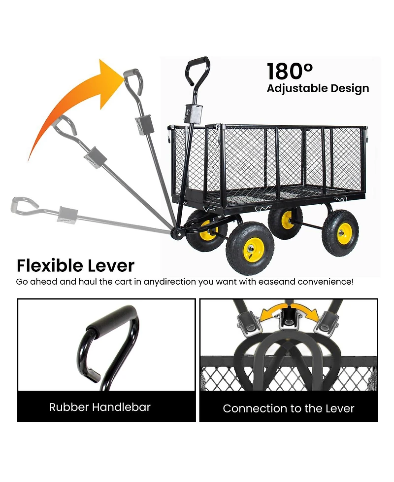 Streamdale Furniture 3-in-1 Oversized Steel Garden Cart 880lbs Capacity Utility Cart with Liner
