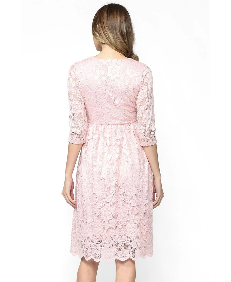 Hello Miz Women's Maternity Floral Lace Wrap Nursing Dress with 3/4 Sleeves