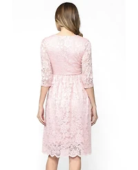 Hello Miz Women's Maternity Floral Lace Wrap Nursing Dress with 3/4 Sleeves