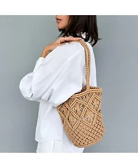 Adornia Fine Women's Natural Raffia Crochet Tote