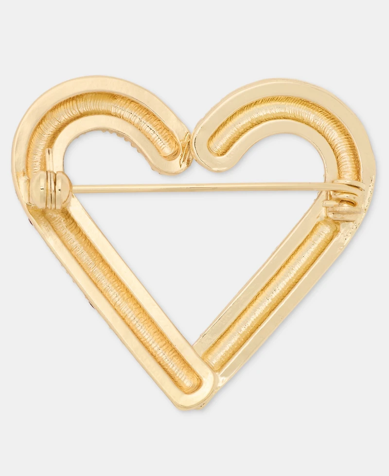 Holiday Lane Gold-Tone Red and White Heart Pin, Macy's Exclusive
