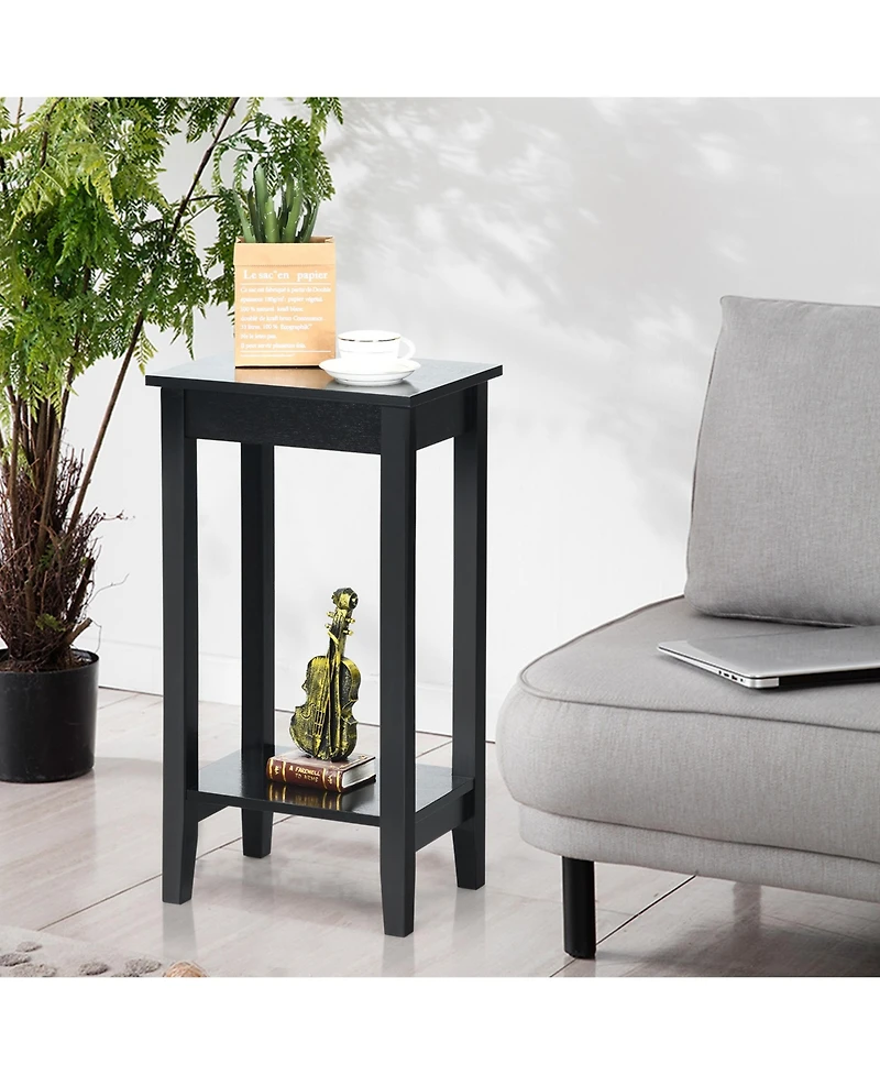 Gymax 2-Tier Nightstand End Side Table Coffee Table Wooden Legs Bedroom