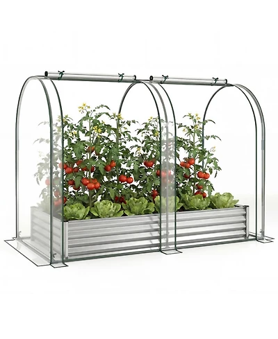 Gouun Galvanized Raised Garden Bed with Pvc Greenhouse Cover