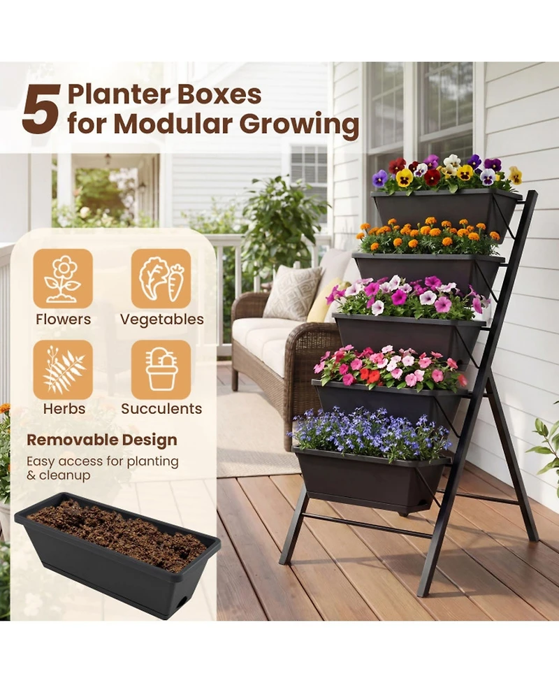 Gouun 5-Tier Vertical Raised Garden Bed with Removable Planter Boxes