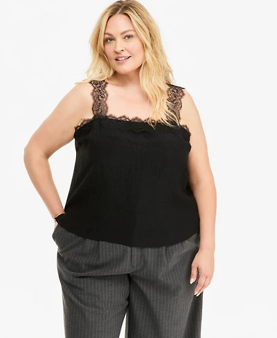 On 34th Plus Lace-Trim Crinkle-Texture Camisole, Macy's Exclusive