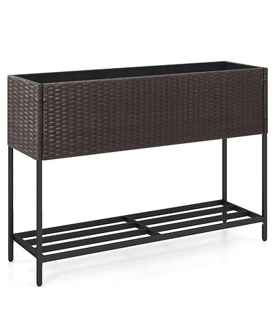 Gouun Elevated Wicker Raised Garden Bed with Storage Shelf and Drainage Gaps
