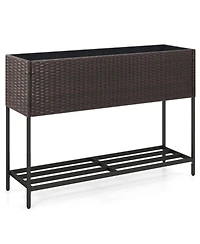 Gouun Elevated Wicker Raised Garden Bed with Storage Shelf and Drainage Gaps
