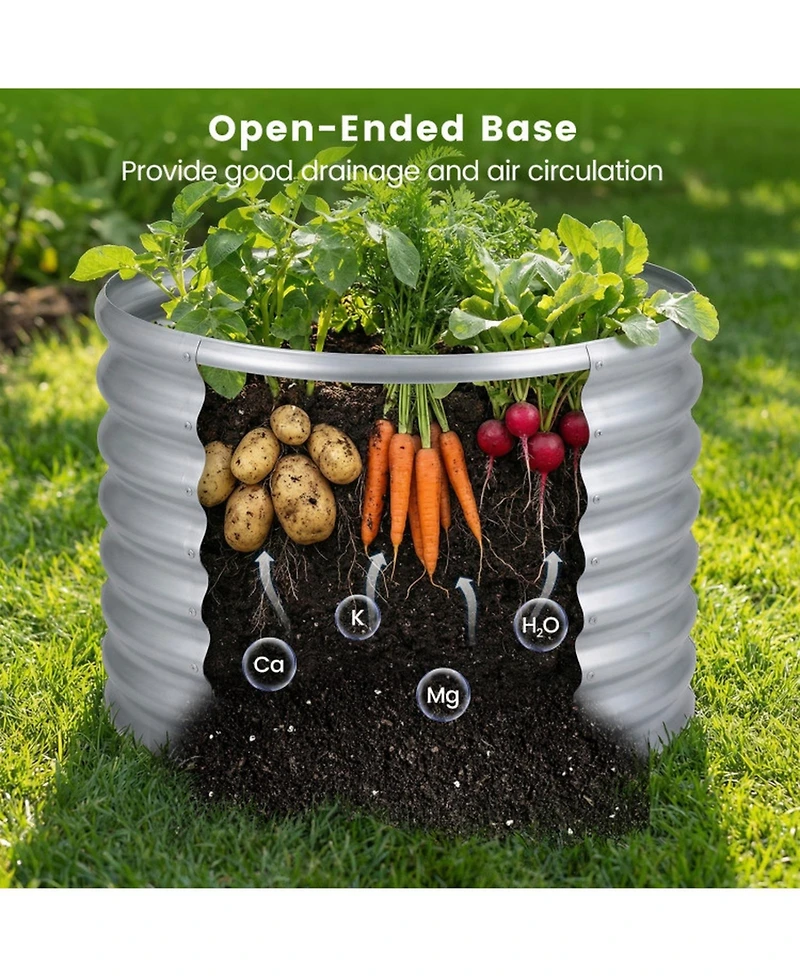 Gouun Round Galvanized Steel Raised Garden Bed with Open-Ended Base Medium
