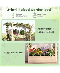 Gouun 45 in Tall Wooden Raised Garden Bed with Side Trellis and Hanging Roof