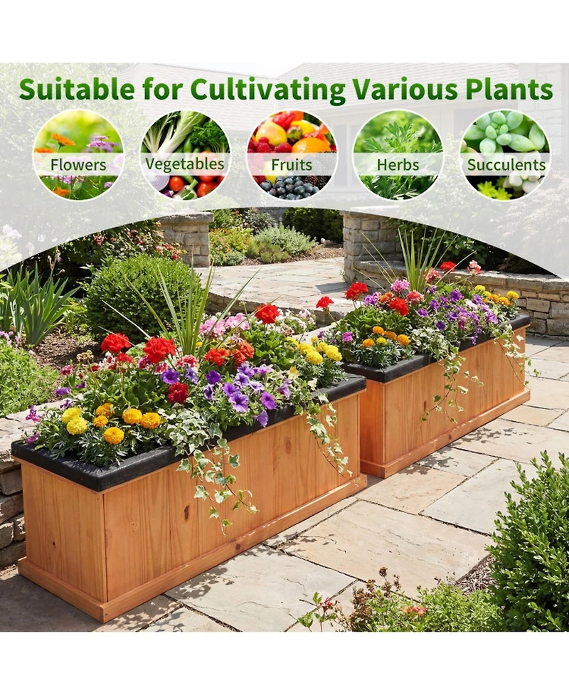 Gouun Wooden Raised Garden Bed with Drainage Holes Liner Solid Fir Wood Box