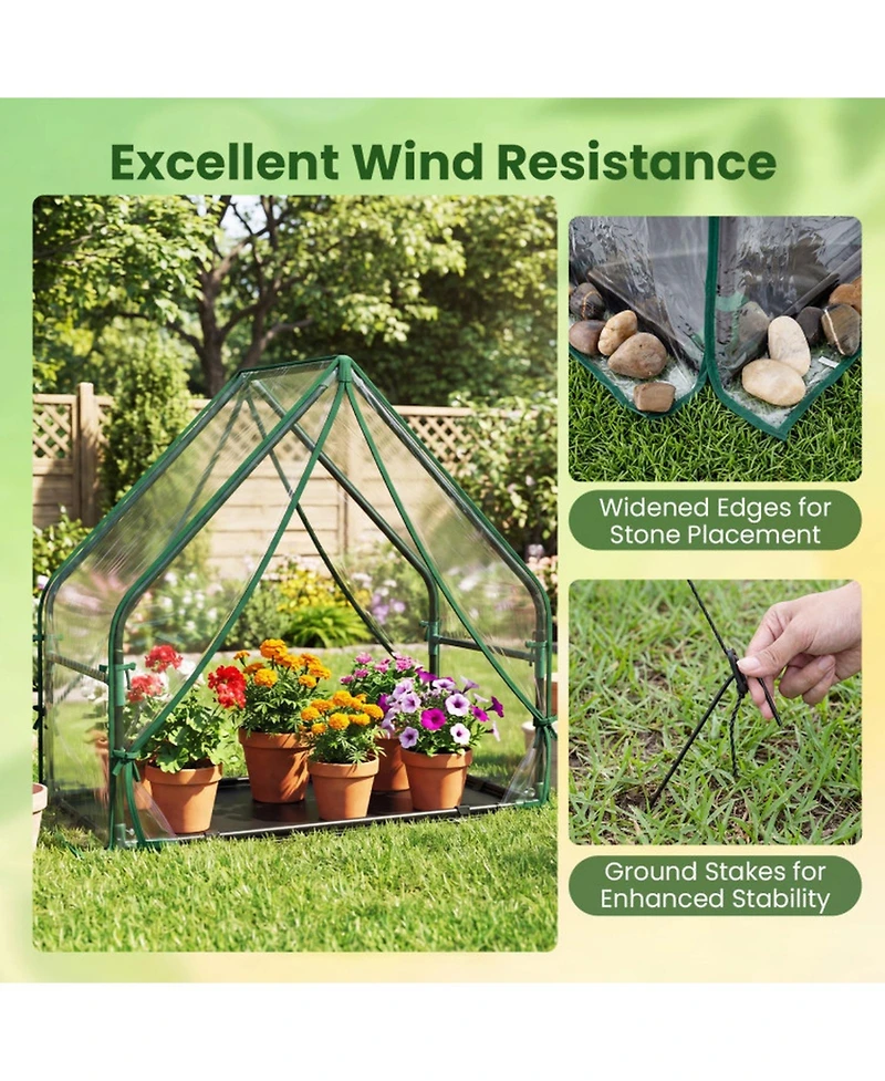 Gouun Mini Greenhouse Metal Frame with Waterproof Bottom Mat and Wind Ropes