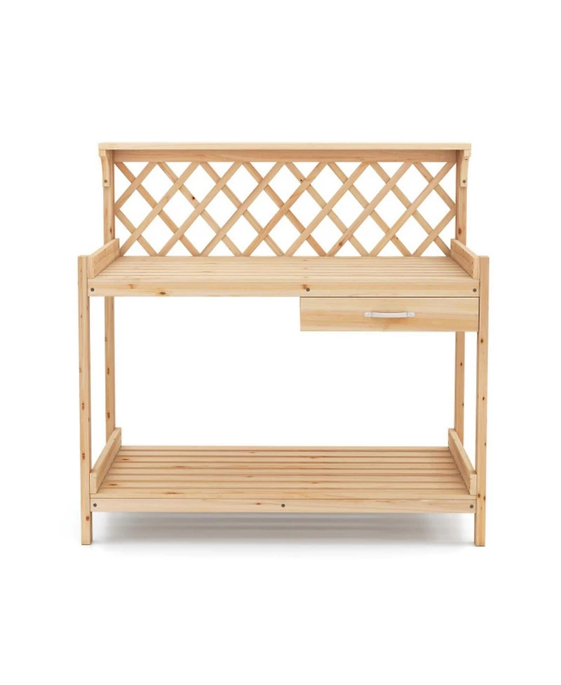 Gouun Wooden Garden Potting Bench with Lattice Trellis and Drawer