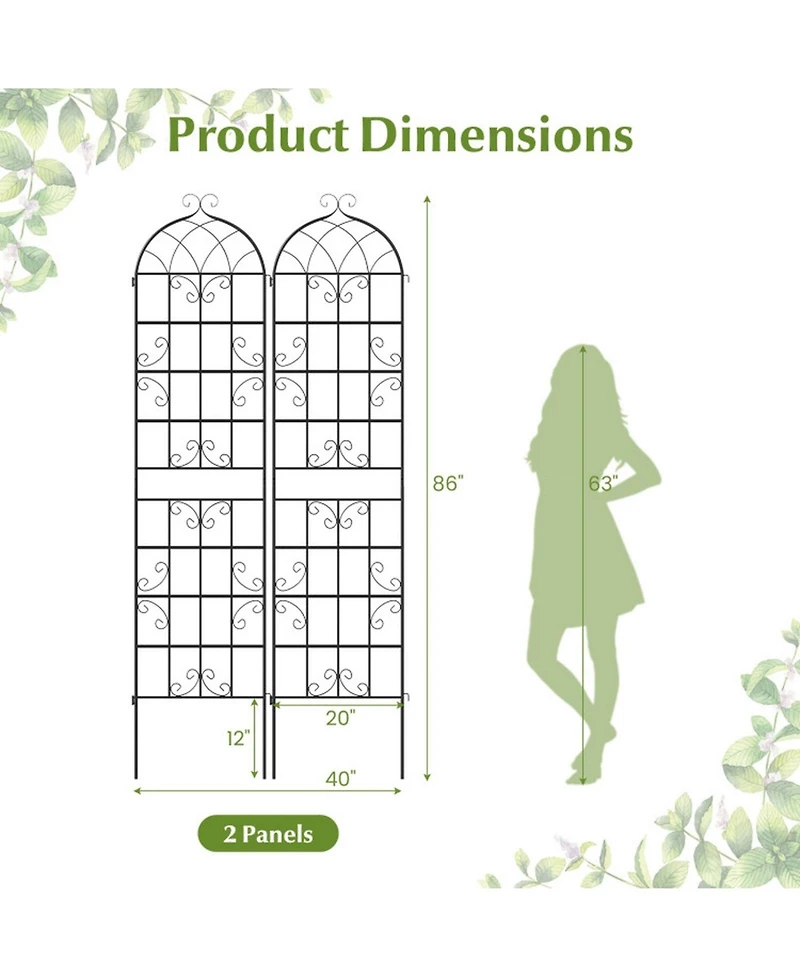 Gouun 2-Pack 86-Inch Metal Garden Trellis for Climbing Plants