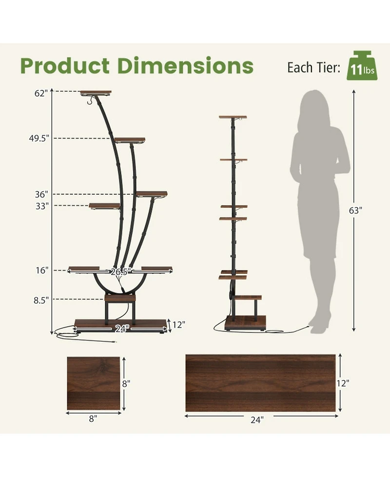 Gouun 8-Tier Indoor Plant Stand with Led Grow Lights