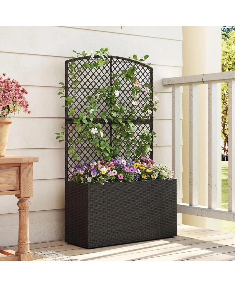 Gouun 49-Inch Raised Garden Bed with Wicker Trellis Planter Box
