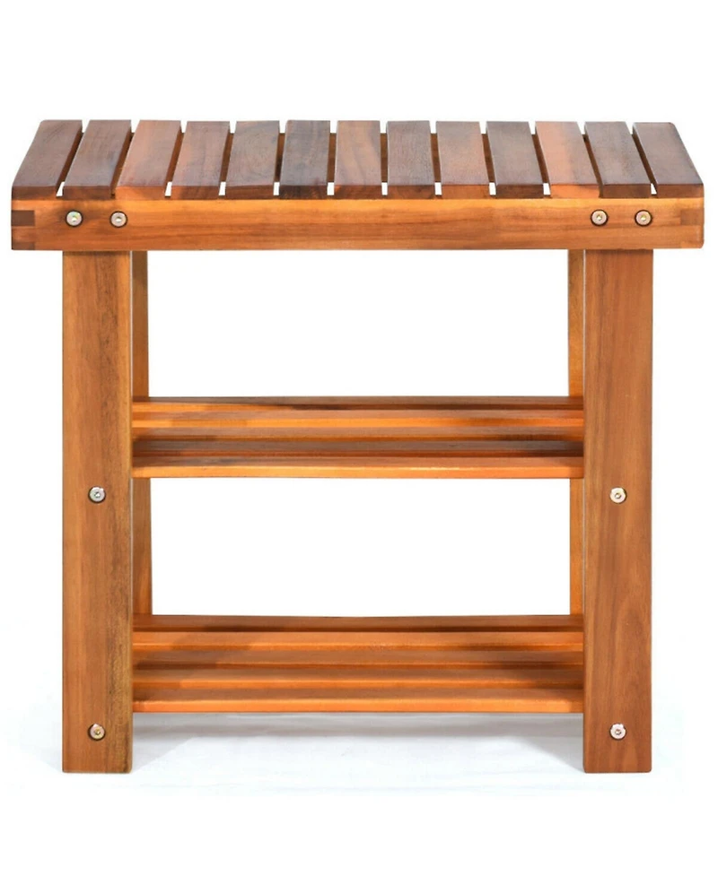 Gouun 3-Tier Wood Shoe Rack and Bench Organizer
