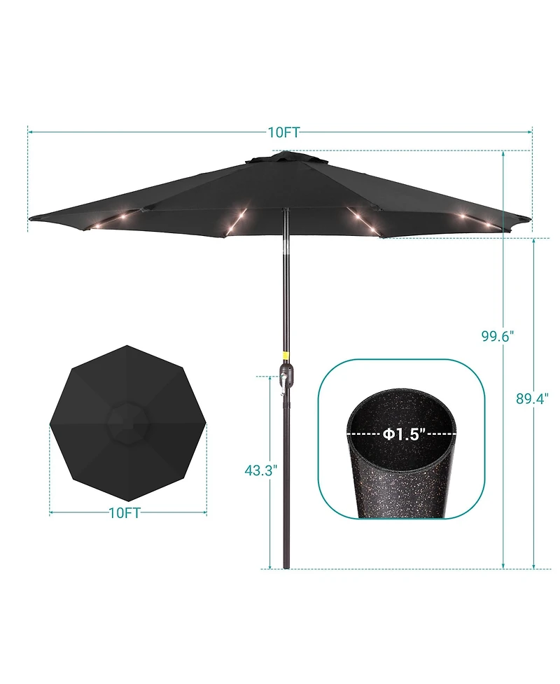 Sonkuki Patio 10Feet Led Market Umbrellas With Solar Lights, Table Umbrella For And Outdoor Tilt Button Deck Pool