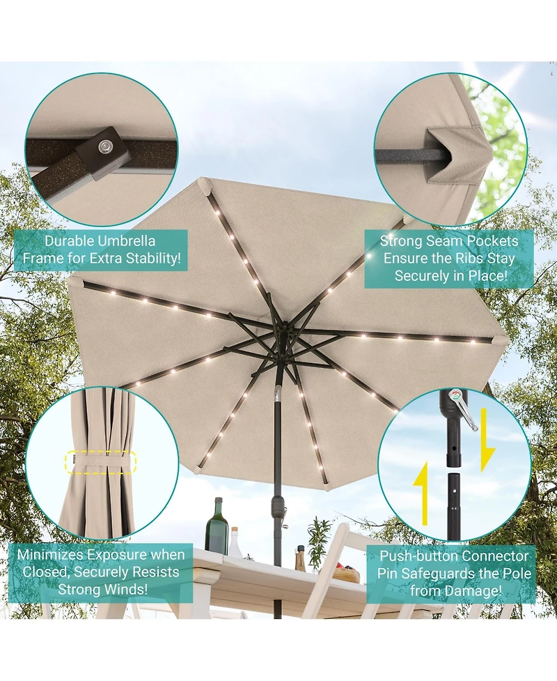 Sonkuki Patio 10Feet Led Market Umbrellas With Solar Lights, Table Umbrella For And Outdoor Tilt Button Deck Pool