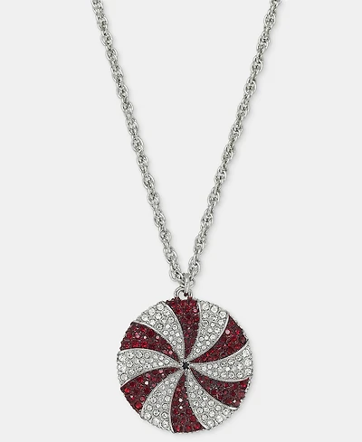 Holiday Lane Silver-Tone Peppermint Pendant Necklace, Macy's Exclusive