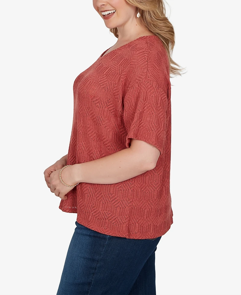 Ruby Rd. Plus Crochet Diamond Textured Knit Top