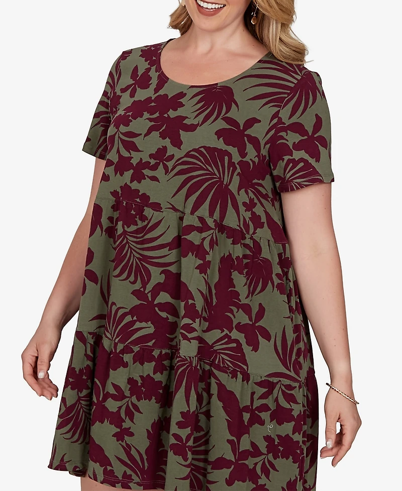 Ruby Rd. Plus Tropical Print Short-Sleeve Dress