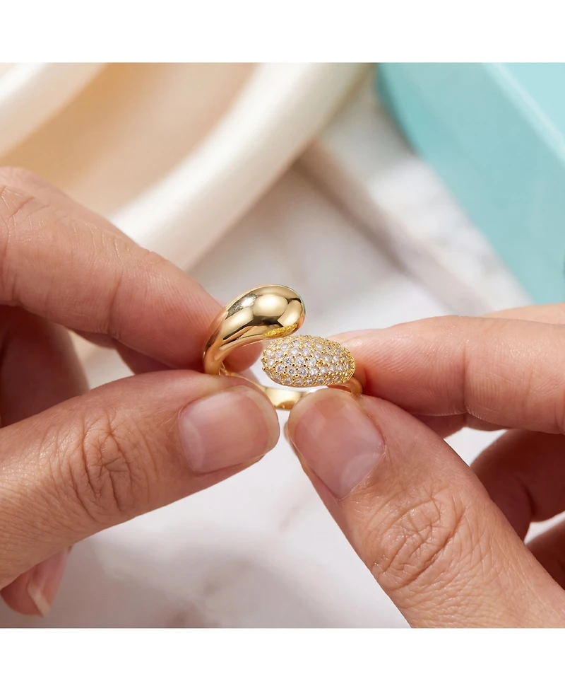 14K Gold Plated with Fine Cubic Zirconia Bypass Ring