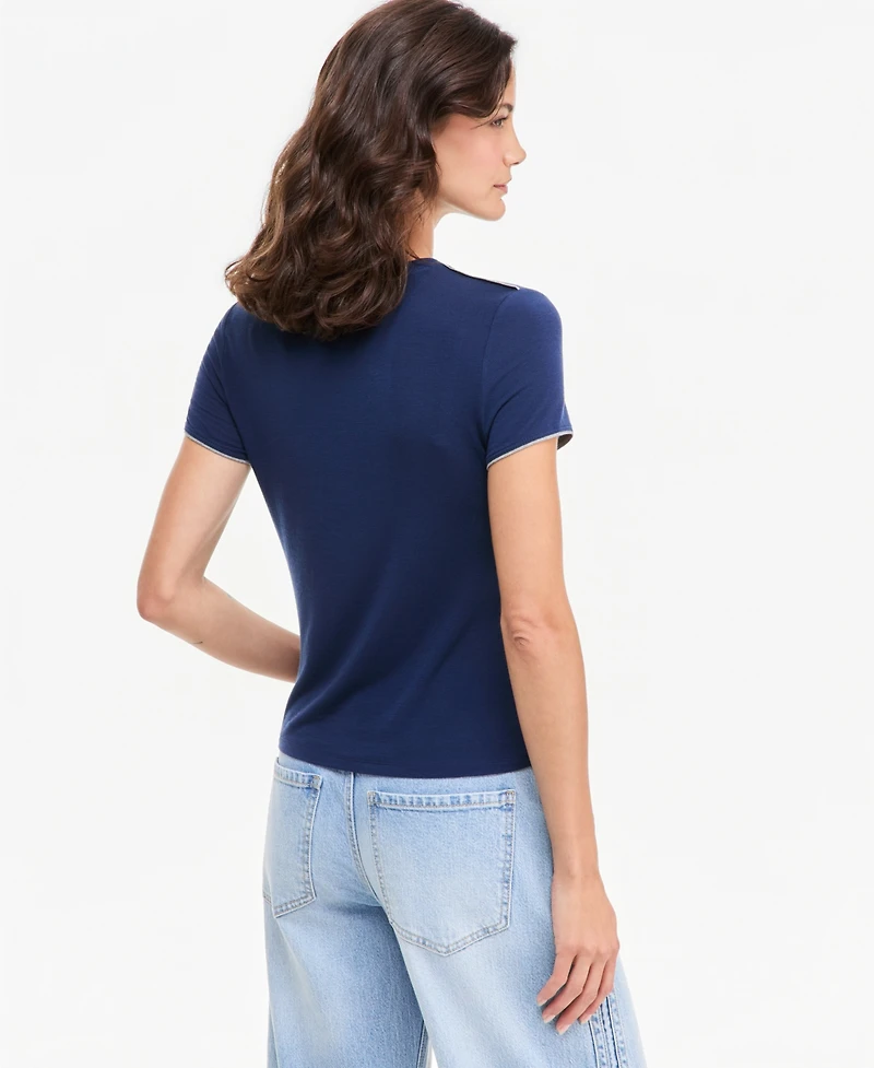 On 34th Women's Piped Tissue Jersey Layering Crewneck T-Shirt, Macy's Exclusive