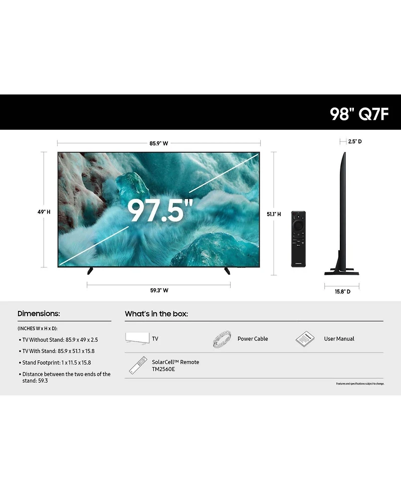 Samsung QN98Q7FAAFXZA 98 Inch Qled Q7F 4K Vision Ai Smart Tv with a 5 Year Amber Protection Plan (2025)