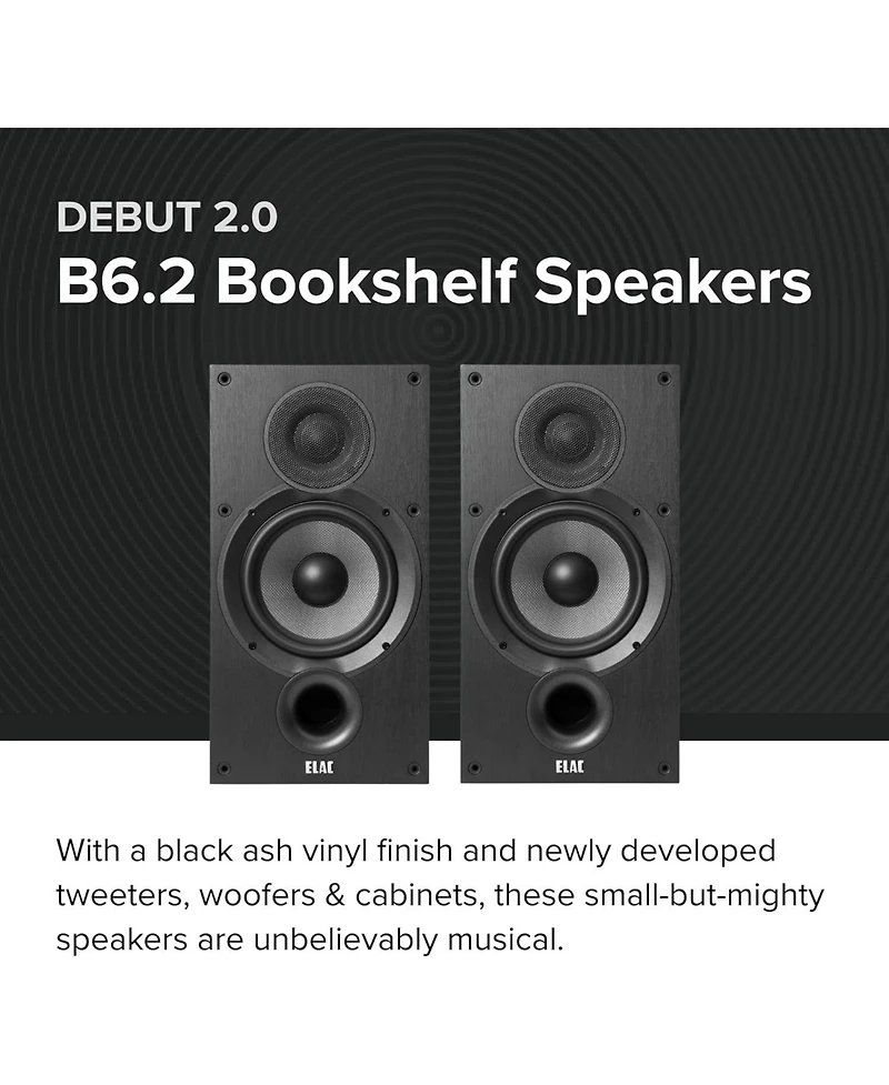 Elac B6.2 Debut Series Two Way 120 Watt Bookshelf Speakers (Pair)