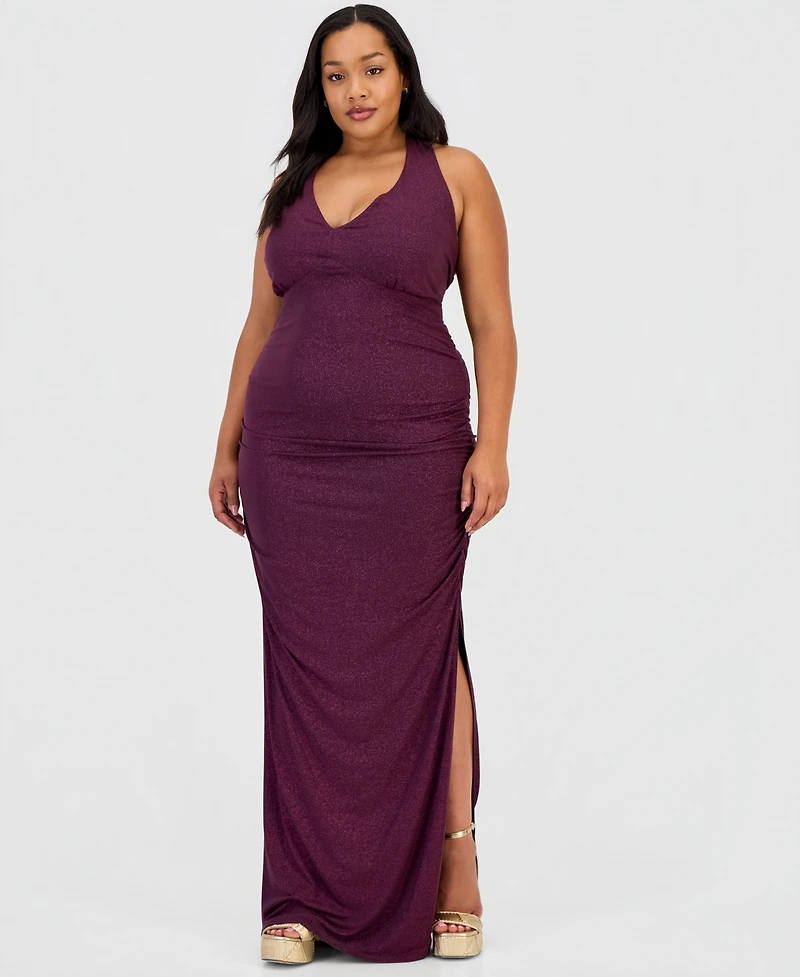 Emerald Sundae Trendy Plus Halter-Neck Side-Slit Evening Gown