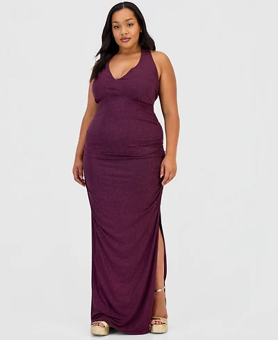 Emerald Sundae Trendy Plus Halter-Neck Side-Slit Evening Gown