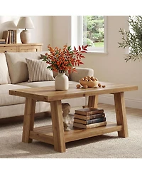 Tribesigns Rustic Solid Wood Coffee Table, 2-Tier Rectangle Accent Center Table with Lower Storage Shelf, Farmhouse Simple Cocktail Tea Tables