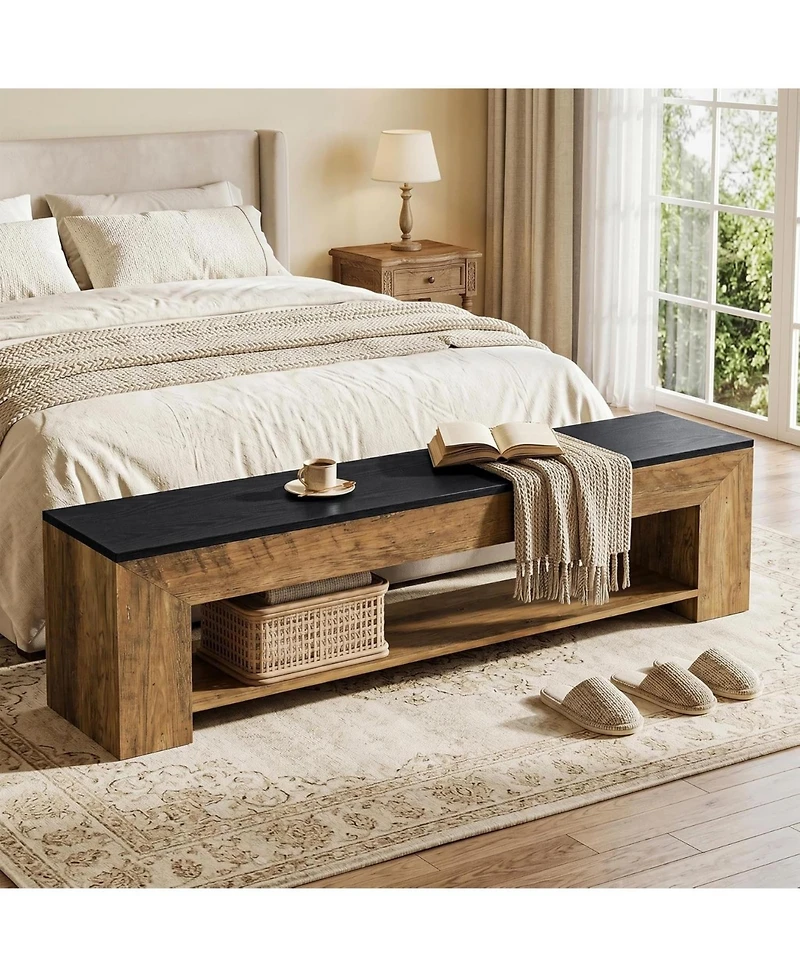 Tribesigns 71-Inch Extra Long Entryway Bench with Shoe Storage, Farmhouse Shoe Bench with 2 Shelves, Wooden Indoor Seating