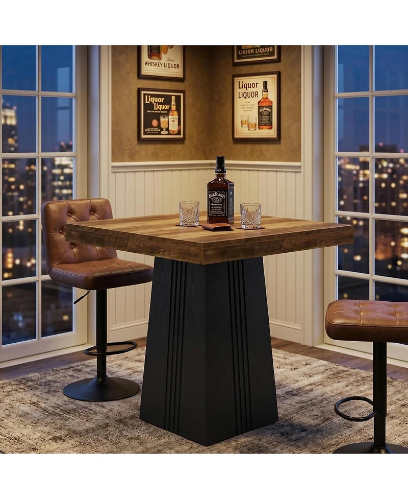 Tribesigns Square Bar Table, 35.4 Inch Height Bistro Pub Table with Fluted Hollow Base