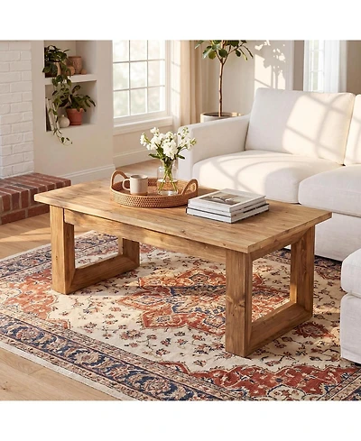 Tribesigns 47.2" Solid Wood Coffee Table, Rectangular Accent Center Cocktail Table with U-Shape Solid Legs